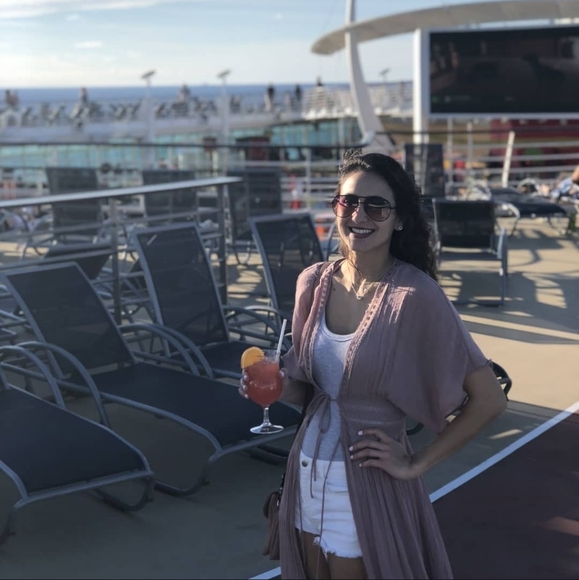 Lulus Mauve Pink Embroidered Maxi Top Cover up Cardigan with Lace - Picture 8 of 8